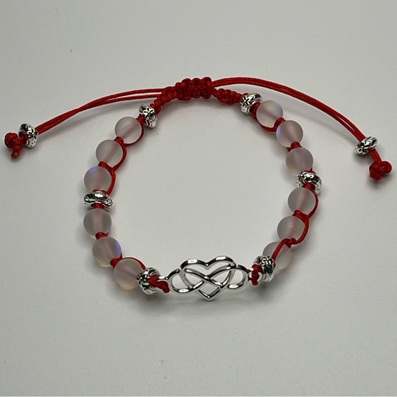 Red Mermaid Glass with Silver Heart Infinity Bracelet - Picture 3 of 4